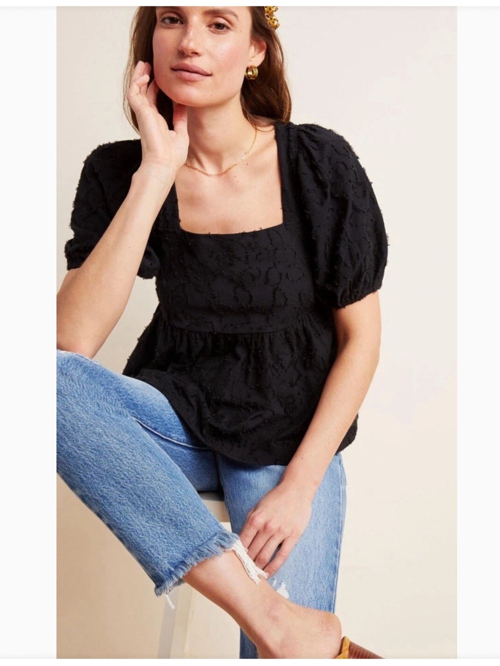 Anthropologie Maeve Batia Textured Babydoll Top